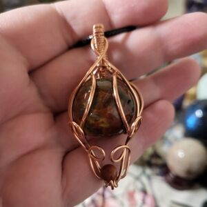 Pietersite Mini Sphere w/ Mookaite Wire Wrap Crystal Pendant